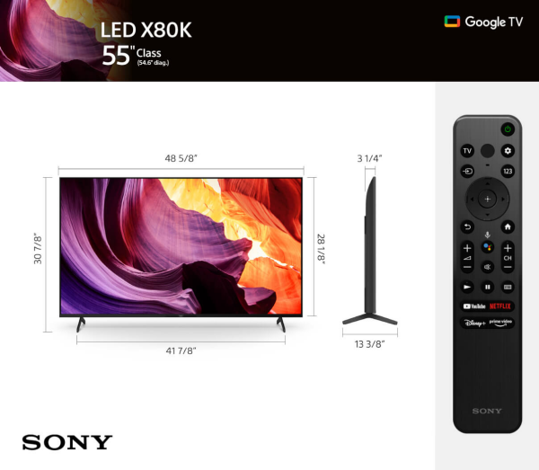 55 inch X80K 4K HDR LED TV with smart Google TV (2022) - 55X80K 4