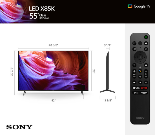 55 inch X85K 4K HDR LED TV with smart Google TV (2022) - 55X85K 2