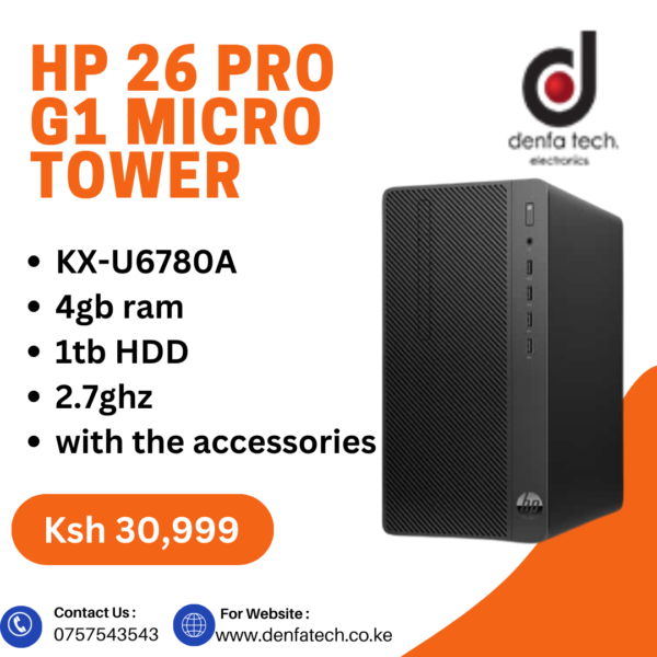 Hp brand new desktop 268 PRO G1 MICRO TOWER KX-U6780A 4gb memory ram 1tb hard drive 2.7ghz speed with the accessories